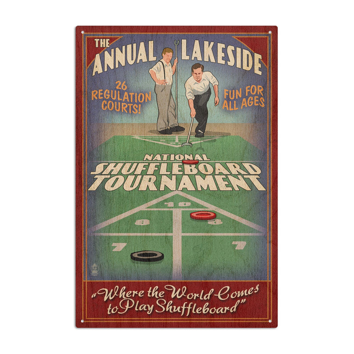 Lakeside, Ohio, Shuffleboard Tournament Vintage Sign, Lantern Press Artwork, Wood Signs and Postcards Wood Lantern Press 6x9 Wood Sign 