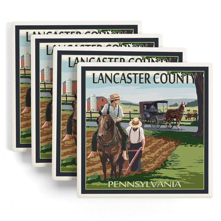 Lancaster County, Pennsylvania, Amish Farm Scene, Coasters Coasters Lantern Press 