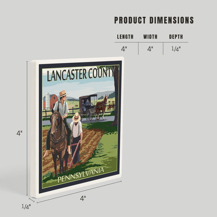 Lancaster County, Pennsylvania, Amish Farm Scene, Coasters Coasters Lantern Press 