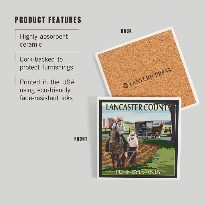 Lancaster County, Pennsylvania, Amish Farm Scene, Coasters Coasters Lantern Press 