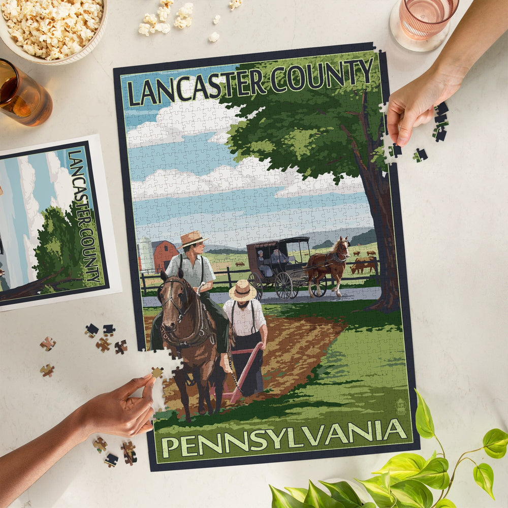 Lancaster County, Pennsylvania, Amish Farm Scene, Jigsaw Puzzle Puzzle Lantern Press 