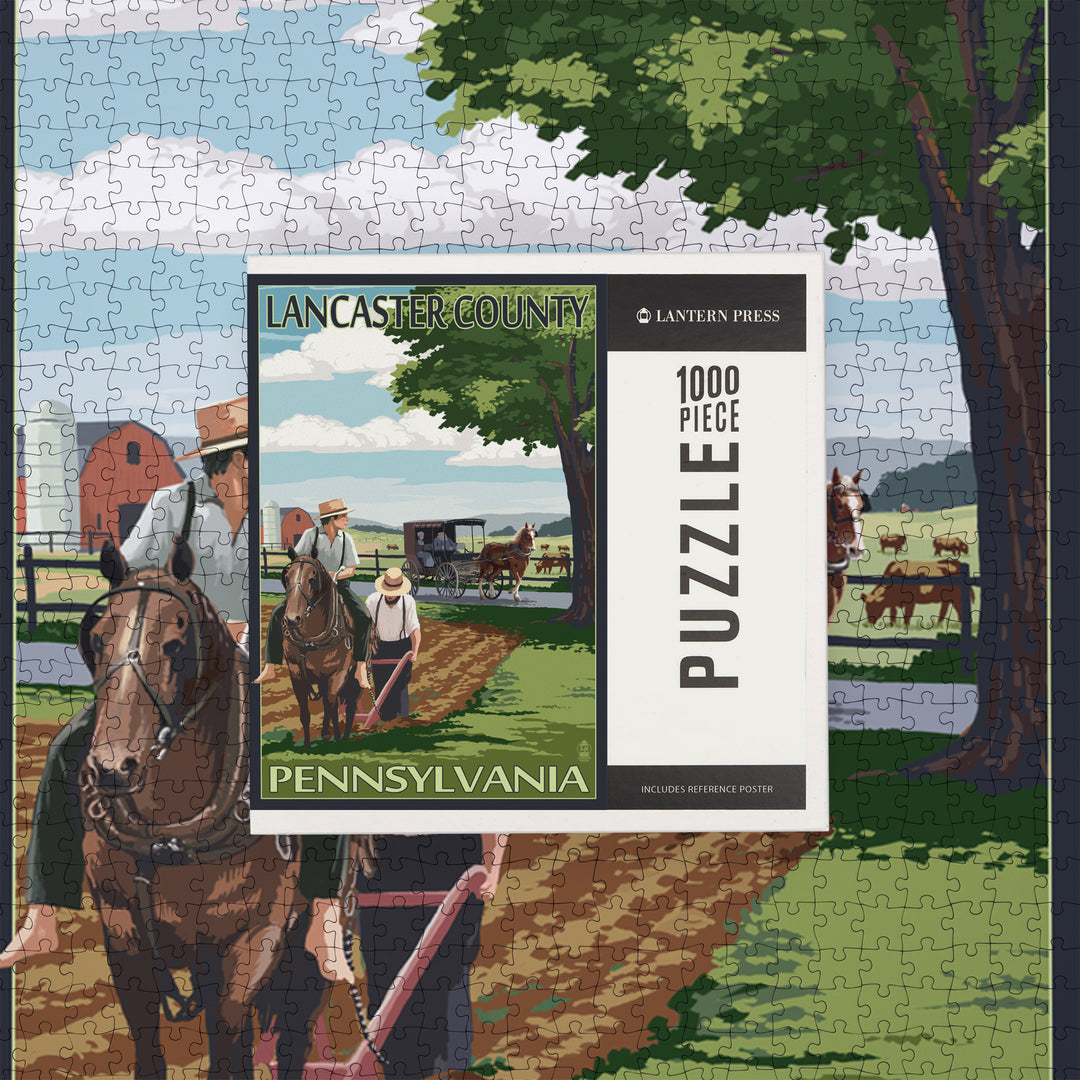 Lancaster County, Pennsylvania, Amish Farm Scene, Jigsaw Puzzle Puzzle Lantern Press 