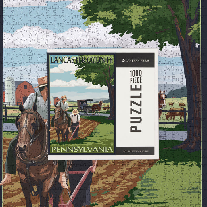 Lancaster County, Pennsylvania, Amish Farm Scene, Jigsaw Puzzle Puzzle Lantern Press 