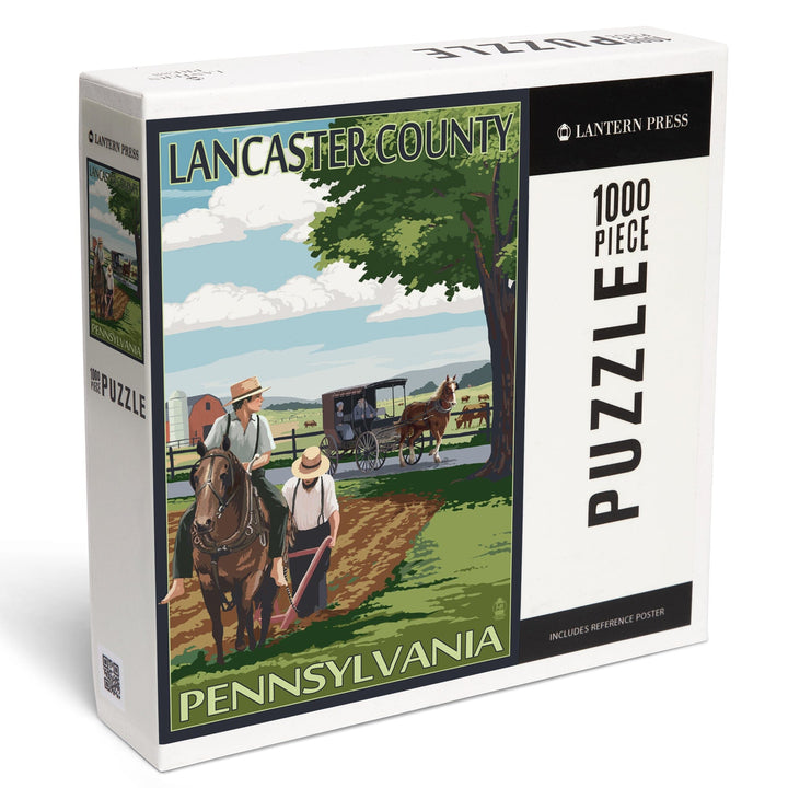 Lancaster County, Pennsylvania, Amish Farm Scene, Jigsaw Puzzle Puzzle Lantern Press 