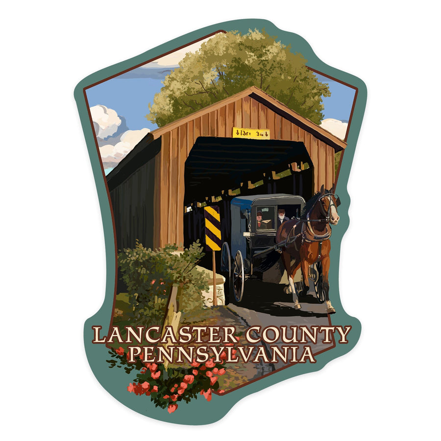 Lancaster County, Pennsylvania, Covered Bridge, Contour, Vinyl Sticker Sticker Lantern Press 