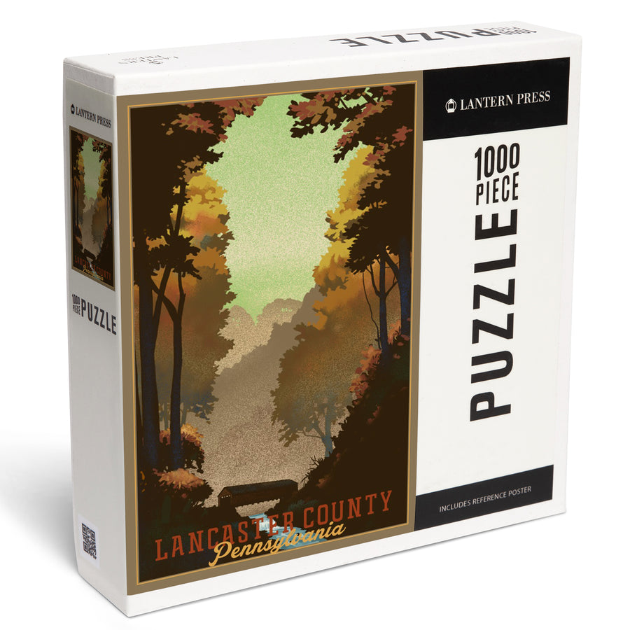 Lancaster County, Pennsylvania, Covered Bridge, Litho, Jigsaw Puzzle Puzzle Lantern Press 