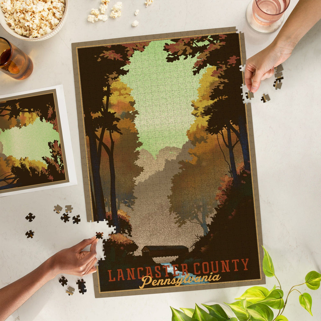 Lancaster County, Pennsylvania, Covered Bridge, Litho, Jigsaw Puzzle Puzzle Lantern Press 