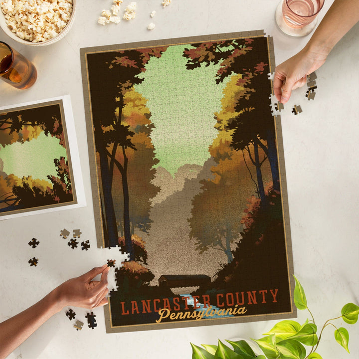Lancaster County, Pennsylvania, Covered Bridge, Litho, Jigsaw Puzzle Puzzle Lantern Press 