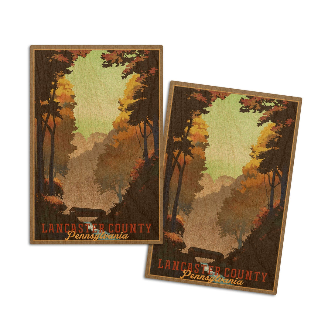 Lancaster County, Pennsylvania, Covered Bridge, Litho, Lantern Press Artwork, Wood Signs and Postcards Wood Lantern Press 4x6 Wood Postcard Set 