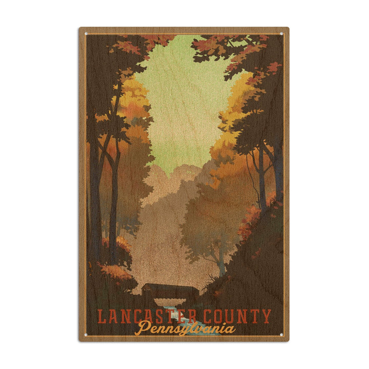 Lancaster County, Pennsylvania, Covered Bridge, Litho, Lantern Press Artwork, Wood Signs and Postcards Wood Lantern Press 6x9 Wood Sign 