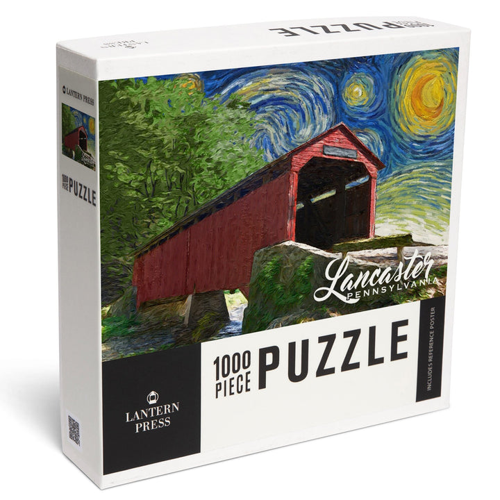 Lancaster County, Pennsylvania, Covered Bridge, Starry Night, Jigsaw Puzzle Puzzle Lantern Press 