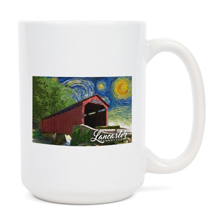 Lancaster County, Pennsylvania, Covered Bridge, Starry Night, Lantern Press Artwork, Ceramic Mug Mugs Lantern Press 