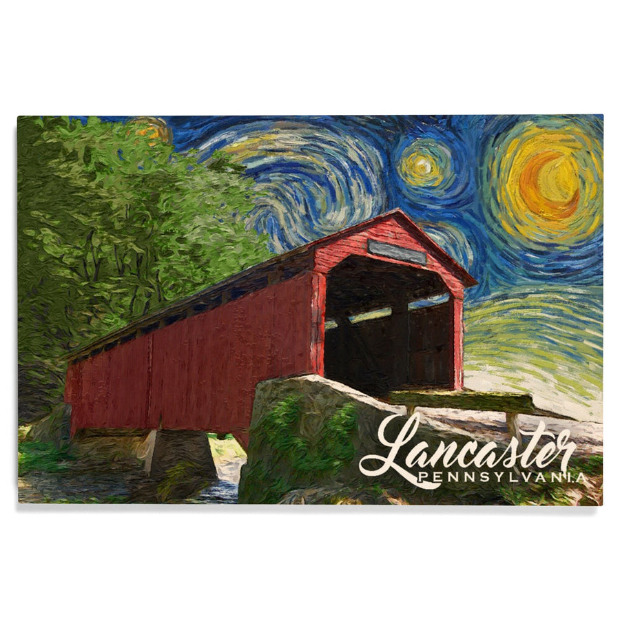 Lancaster County, Pennsylvania, Covered Bridge, Starry Night, Lantern Press Artwork, Wood Signs and Postcards Wood Lantern Press 