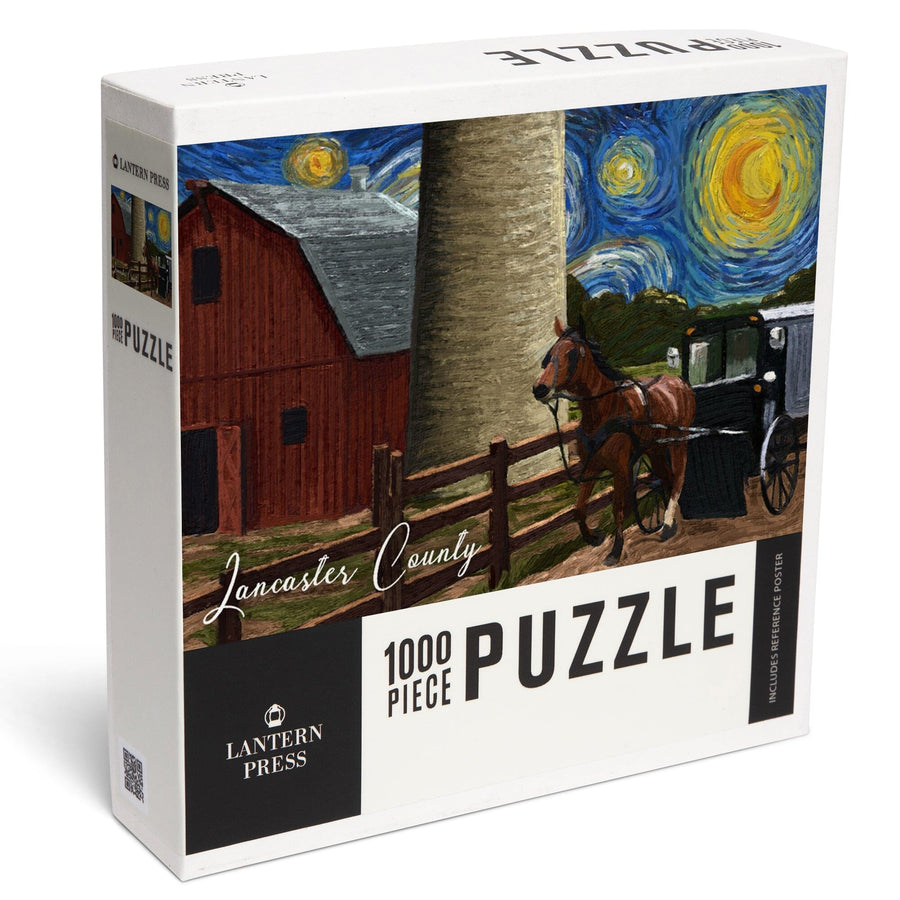 Lancaster County, Pennsylvania, Farm Scene, Starry Night, Jigsaw Puzzle Puzzle Lantern Press 