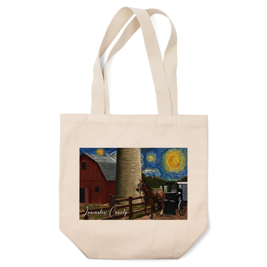 Lancaster County, Pennsylvania, Farm Scene, Starry Night, Lantern Press Artwork, Tote Bag Totes Lantern Press 