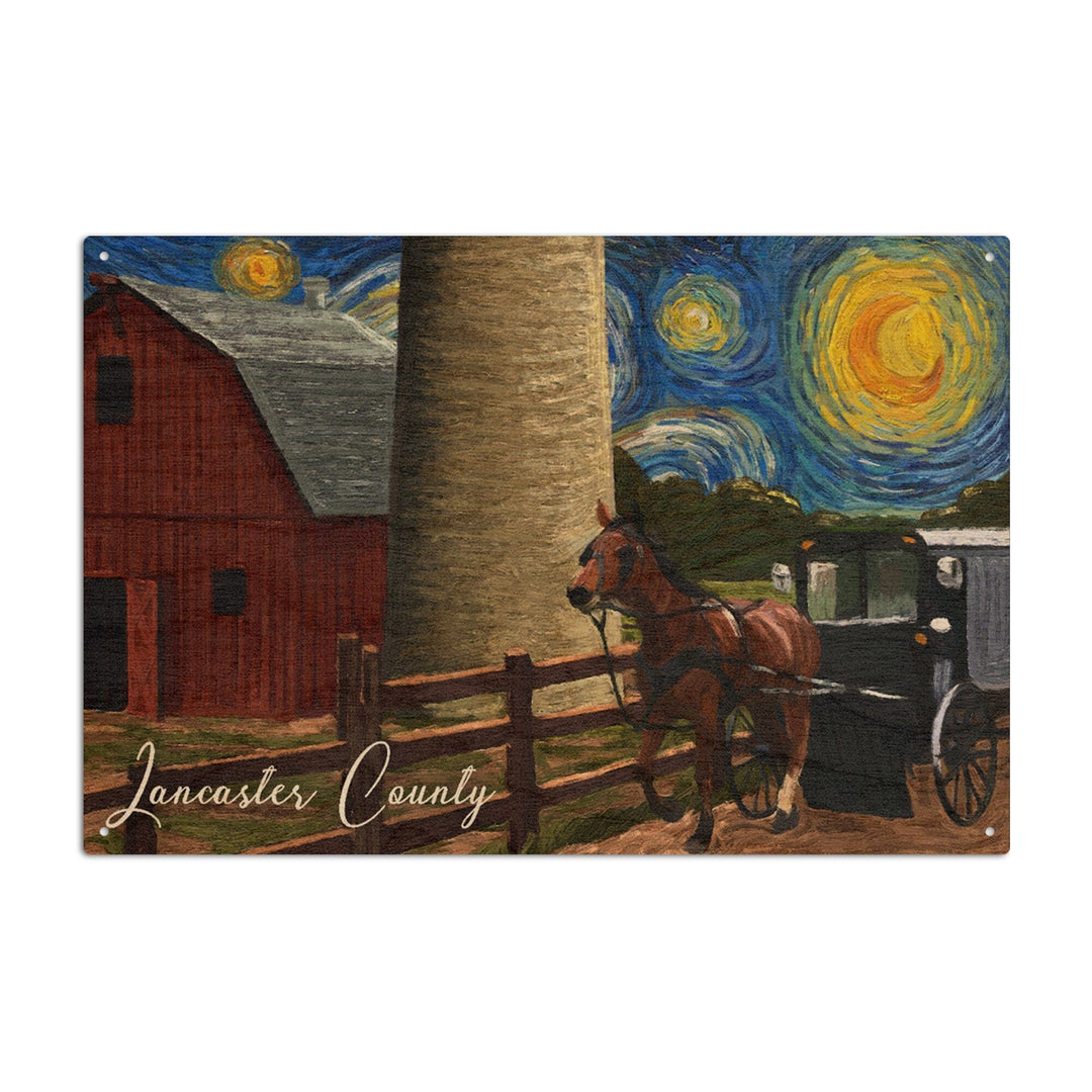 Lancaster County, Pennsylvania, Farm Scene, Starry Night, Lantern Press Artwork, Wood Signs and Postcards Wood Lantern Press 10 x 15 Wood Sign 