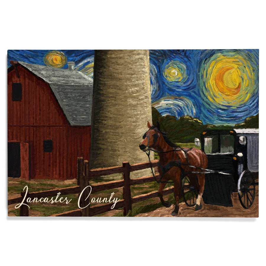 Lancaster County, Pennsylvania, Farm Scene, Starry Night, Lantern Press Artwork, Wood Signs and Postcards Wood Lantern Press 