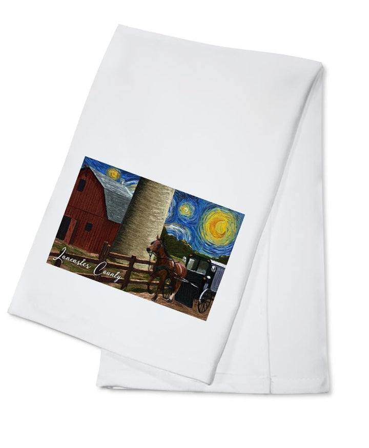Lancaster County, Pennsylvania, Farm Scene, Starry Night, Organic Cotton Kitchen Tea Towels Kitchen Lantern Press Cotton Towel 