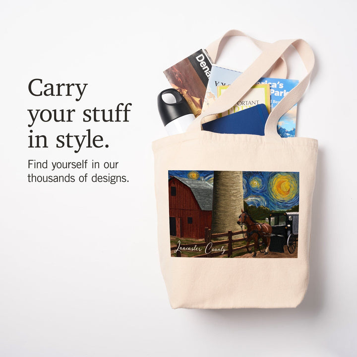 Lancaster County, Pennsylvania, Farm Scene, Starry Night, Tote Bag Totes Lantern Press 