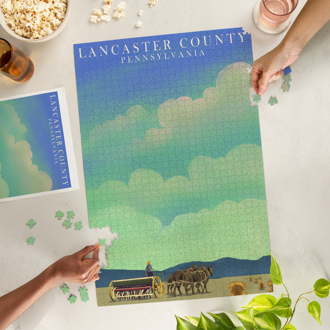 Lancaster County, Pennsylvania, Tractor in Field, Litho, Jigsaw Puzzle Puzzle Lantern Press 