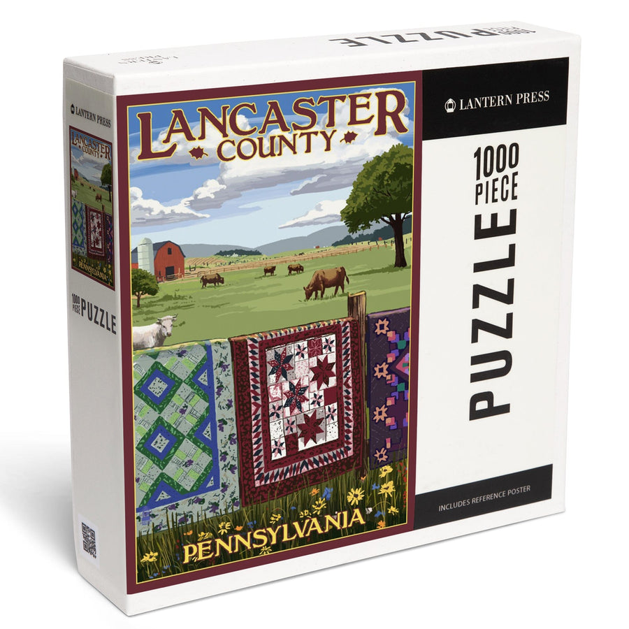 Lancaster County, Pennsylvania, View with Quilts on Fence, Jigsaw Puzzle Puzzle Lantern Press 