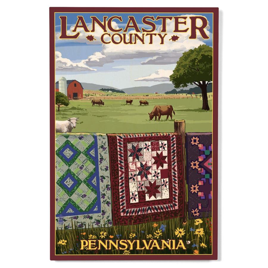 Lancaster County, Pennsylvania, View with Quilts on Fence, Lantern Press Artwork, Wood Signs and Postcards Wood Lantern Press 