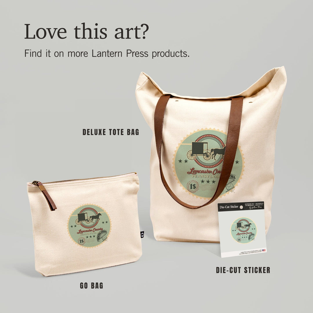 Lancaster, Pennsylvania, Horse and Buggy Stamp, Contour, Vinyl Sticker Sticker Lantern Press 