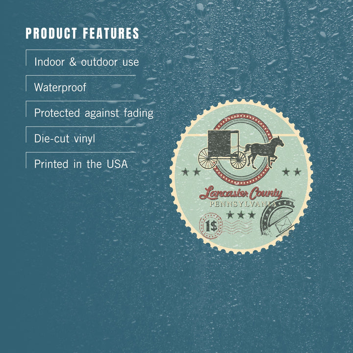 Lancaster, Pennsylvania, Horse and Buggy Stamp, Contour, Vinyl Sticker Sticker Lantern Press 