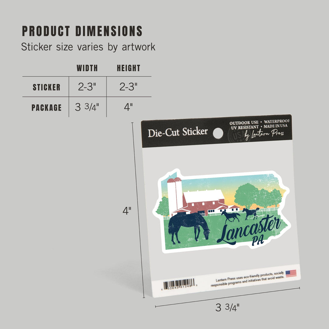 Lancaster, Pennsylvania, State Abstract, Farm Scene, Contour, Vinyl Sticker Sticker Lantern Press 