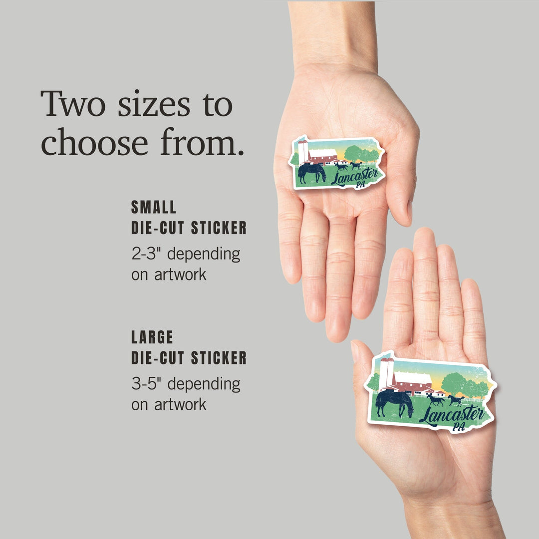 Lancaster, Pennsylvania, State Abstract, Farm Scene, Contour, Vinyl Sticker Sticker Lantern Press 