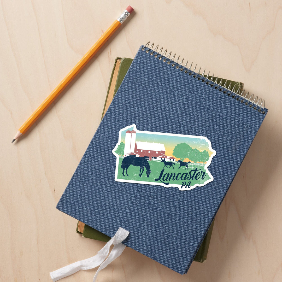 Lancaster, Pennsylvania, State Abstract, Farm Scene, Contour, Vinyl Sticker Sticker Lantern Press 