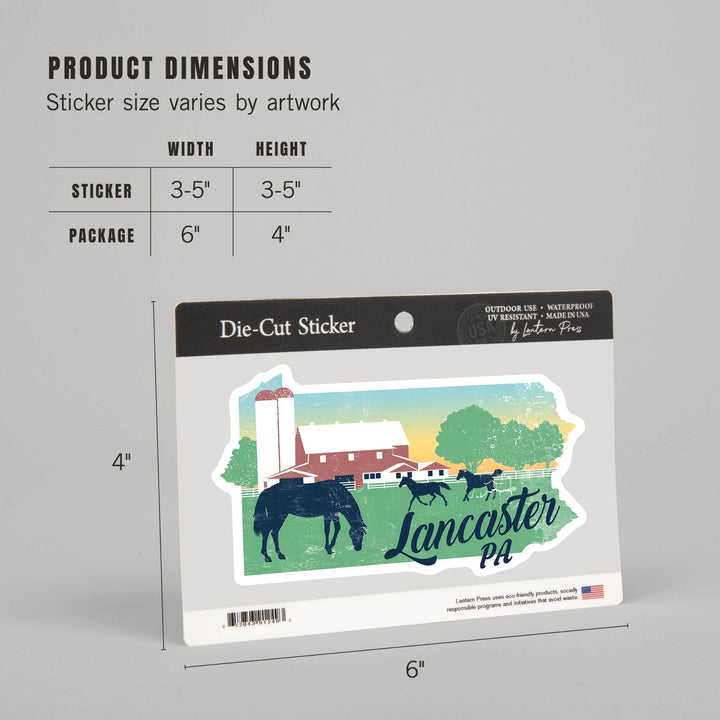 Lancaster, Pennsylvania, State Abstract, Farm Scene, Contour, Vinyl Sticker Sticker Lantern Press 