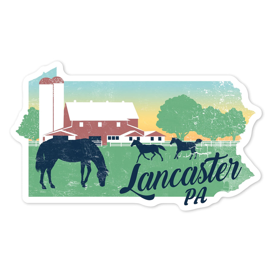 Lancaster, Pennsylvania, State Abstract, Farm Scene, Contour, Vinyl Sticker Sticker Lantern Press 