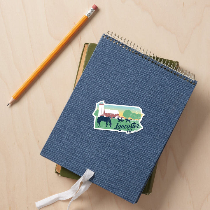 Lancaster, Pennsylvania, State Abstract, Farm Scene, Contour, Vinyl Sticker Sticker Lantern Press 
