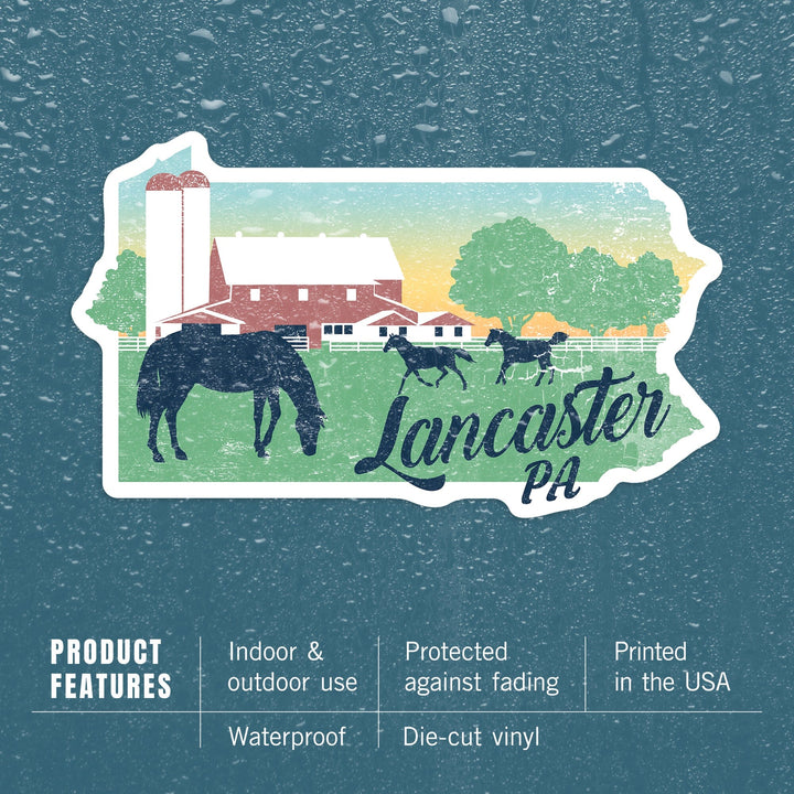 Lancaster, Pennsylvania, State Abstract, Farm Scene, Contour, Vinyl Sticker Sticker Lantern Press 