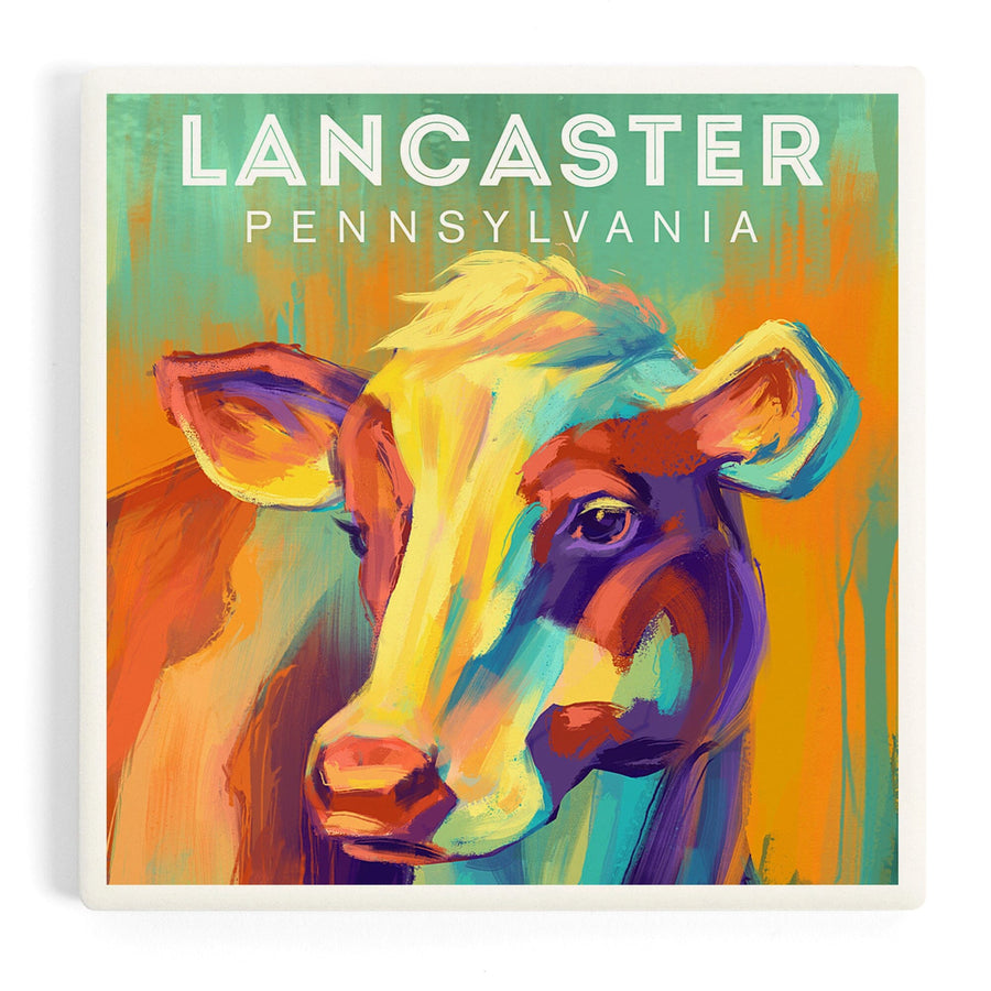 Lancaster, Pennsylvania, Vivid, Cow, Coasters Coasters Lantern Press 