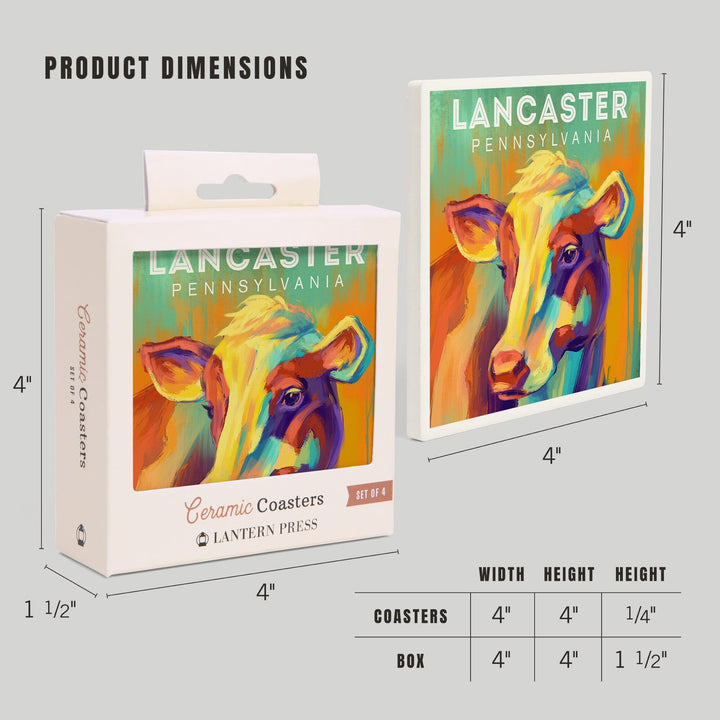 Lancaster, Pennsylvania, Vivid, Cow, Coasters Coasters Lantern Press 