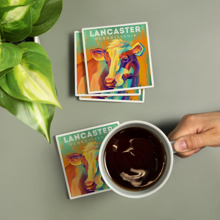 Lancaster, Pennsylvania, Vivid, Cow, Coasters Coasters Lantern Press 