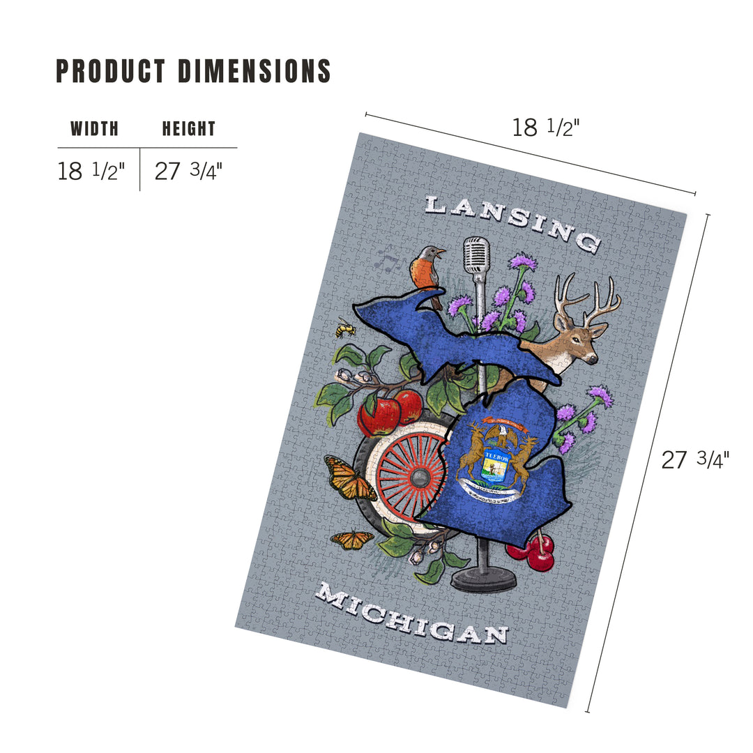 Lansing, Michigan, State Treasure Trove, Jigsaw Puzzle Puzzle Lantern Press 