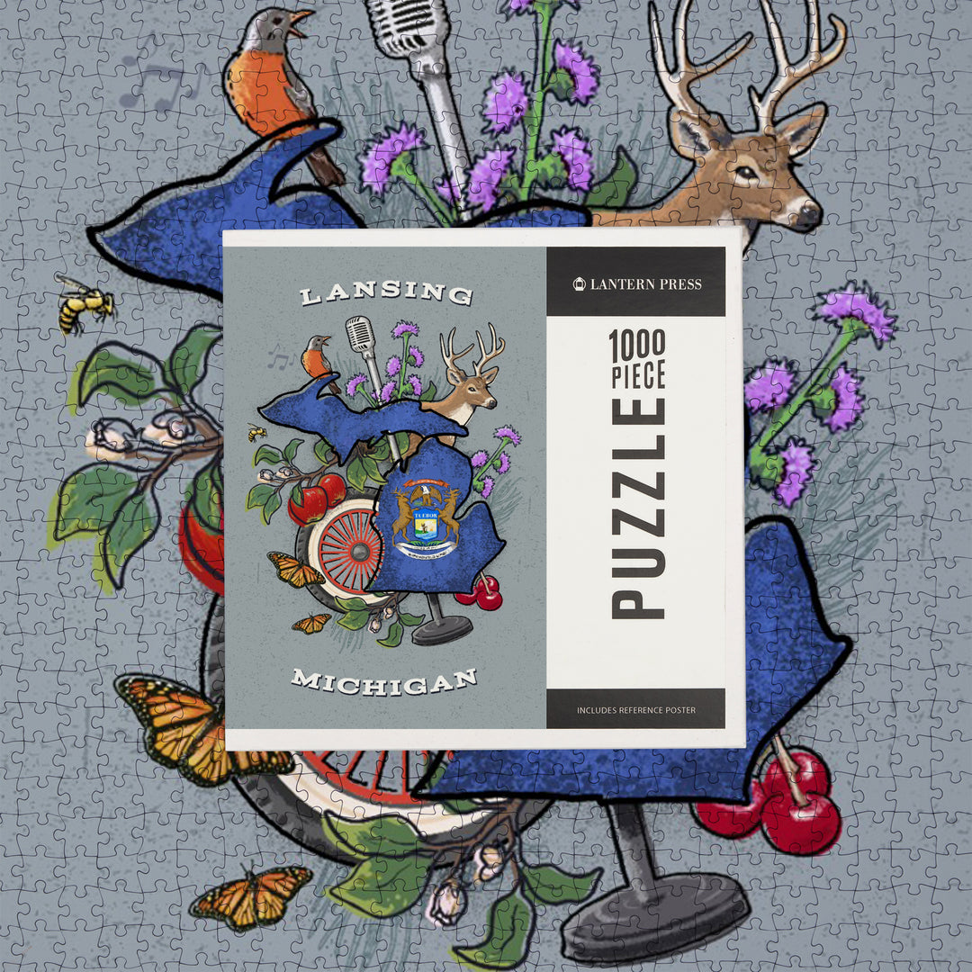 Lansing, Michigan, State Treasure Trove, Jigsaw Puzzle Puzzle Lantern Press 