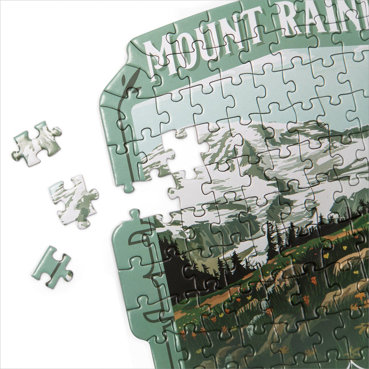 Lantern Press Mini Shaped Adult Jigsaw Puzzle, Protect Our National Parks (Mount Rainier) Lantern Press 