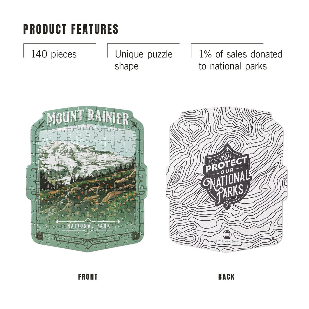 Lantern Press Mini Shaped Adult Jigsaw Puzzle, Protect Our National Parks (Mount Rainier) Lantern Press 