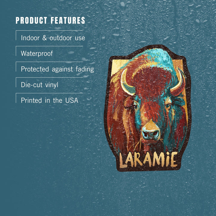 Laramie, Wyoming, Bison, Vivid, Contour, Lantern Press Artwork, Vinyl Sticker - Lantern Press