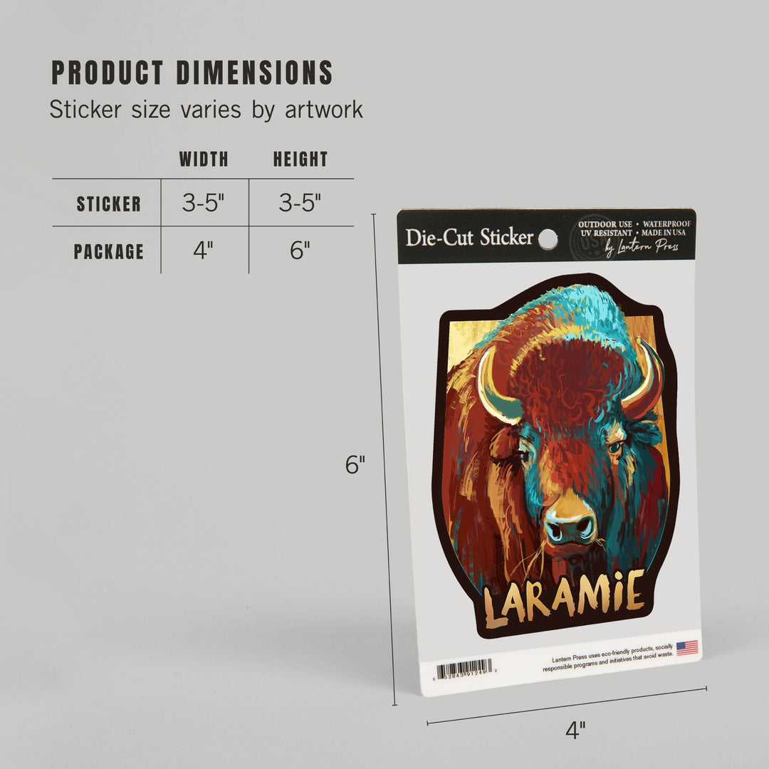 Laramie, Wyoming, Bison, Vivid, Contour, Lantern Press Artwork, Vinyl Sticker - Lantern Press