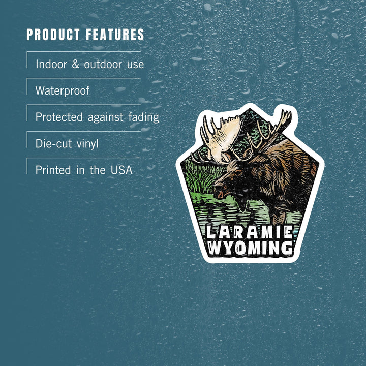 Laramie, Wyoming, Moose, Scratchboard, Contour, Vinyl Sticker Sticker Lantern Press 