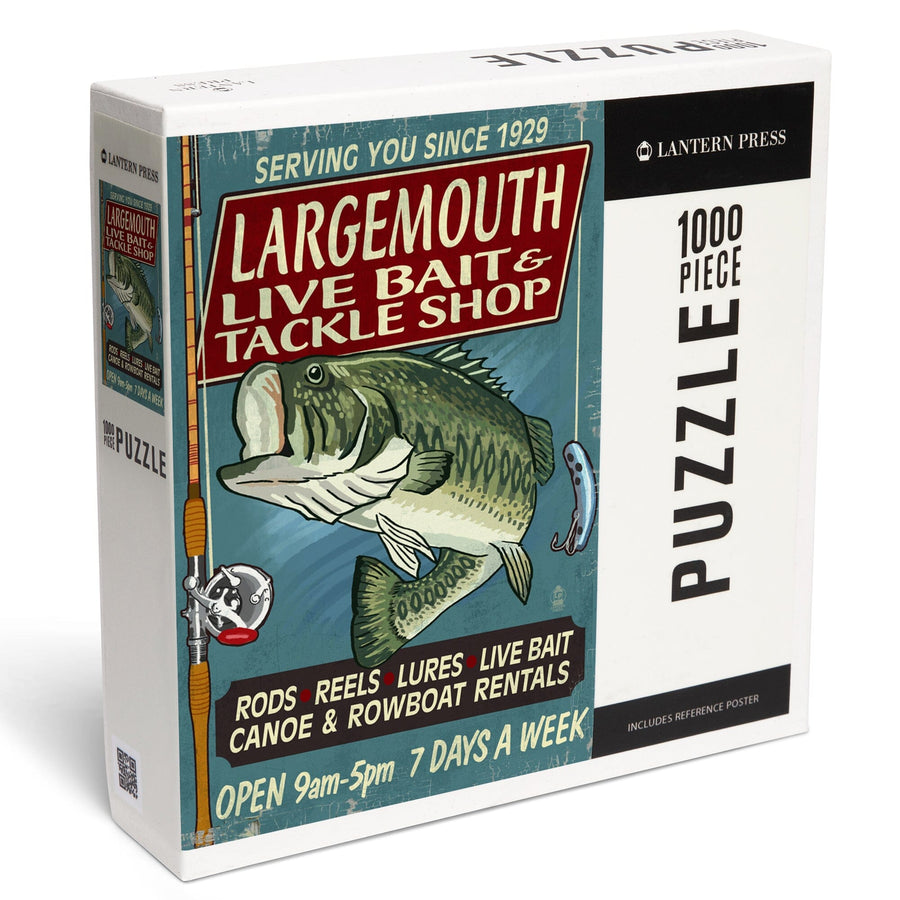 Large Mouth Bass Tackle, Vintage Sign, Jigsaw Puzzle Puzzle Lantern Press 