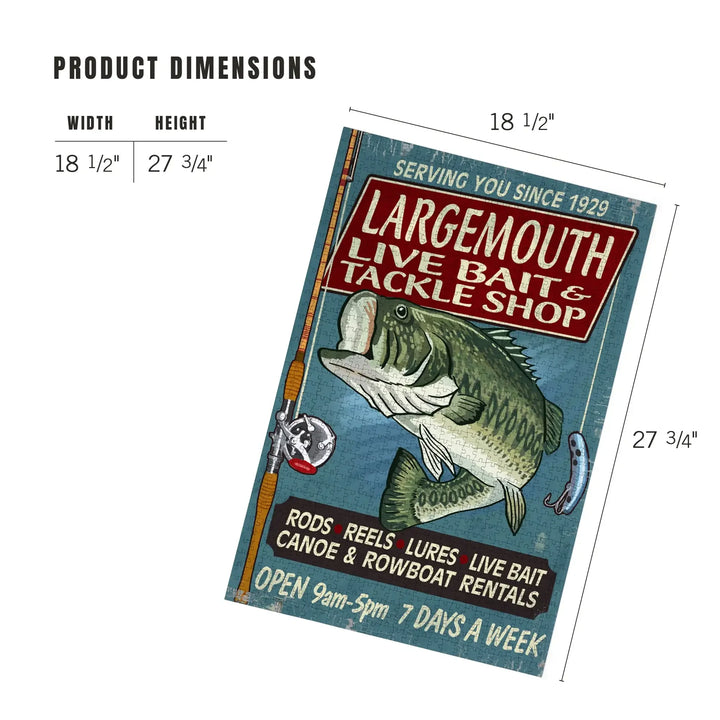 Large Mouth Bass Tackle, Vintage Sign, Jigsaw Puzzle Puzzle Lantern Press 