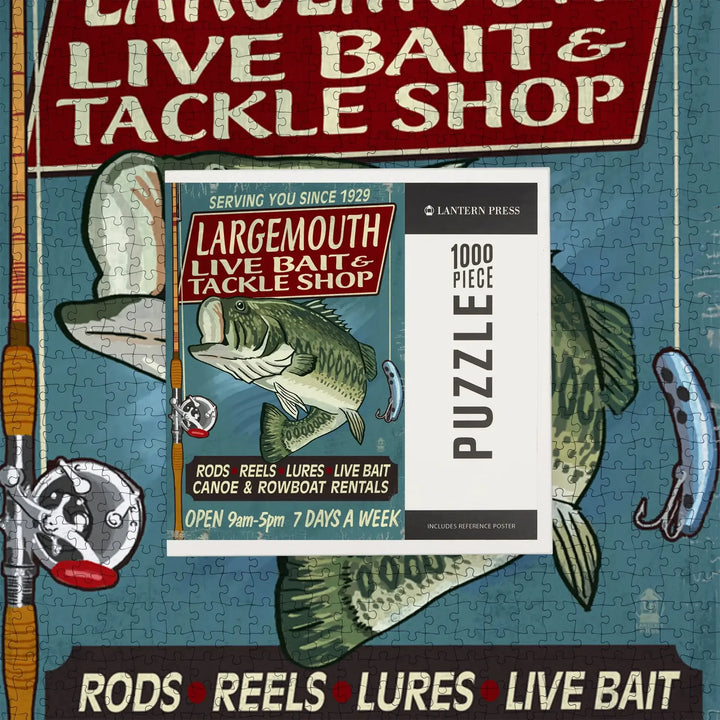 Large Mouth Bass Tackle, Vintage Sign, Jigsaw Puzzle Puzzle Lantern Press 