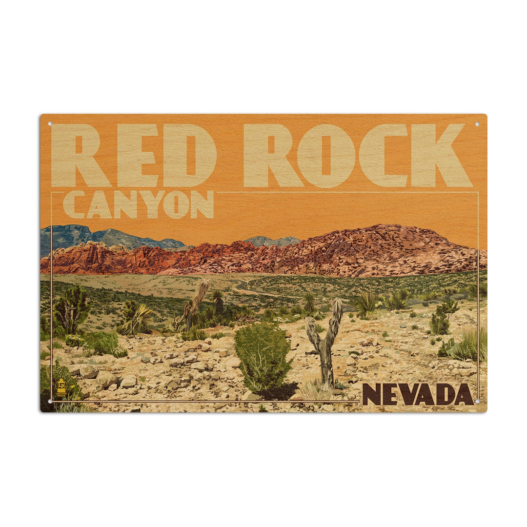 Las Vegas, Nevada, Red Rock Canyon, Lantern Press Artwork, Wood Signs and Postcards Wood Lantern Press 10 x 15 Wood Sign 