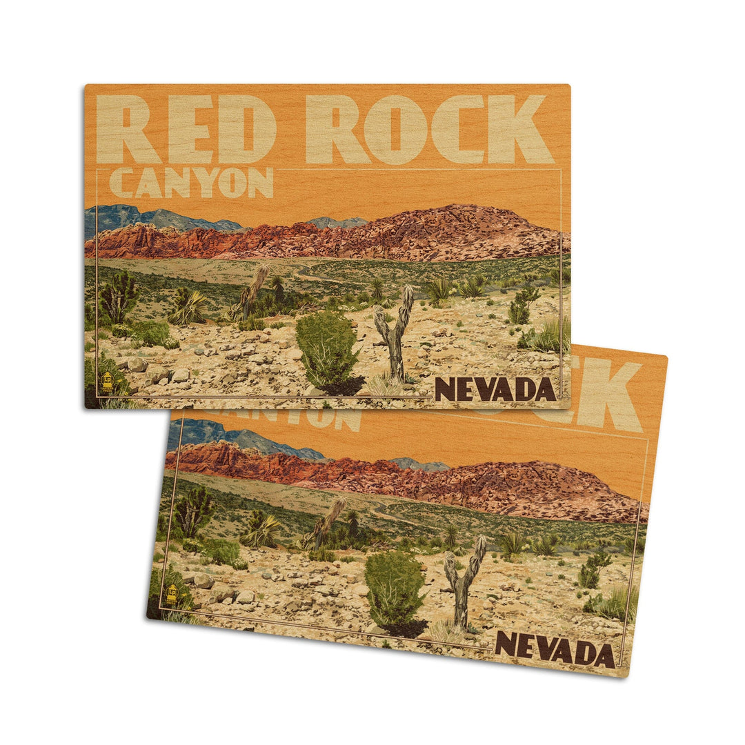 Las Vegas, Nevada, Red Rock Canyon, Lantern Press Artwork, Wood Signs and Postcards Wood Lantern Press 4x6 Wood Postcard Set 